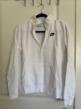: Nike White Half-Zip Pullover with Black   Swoosh